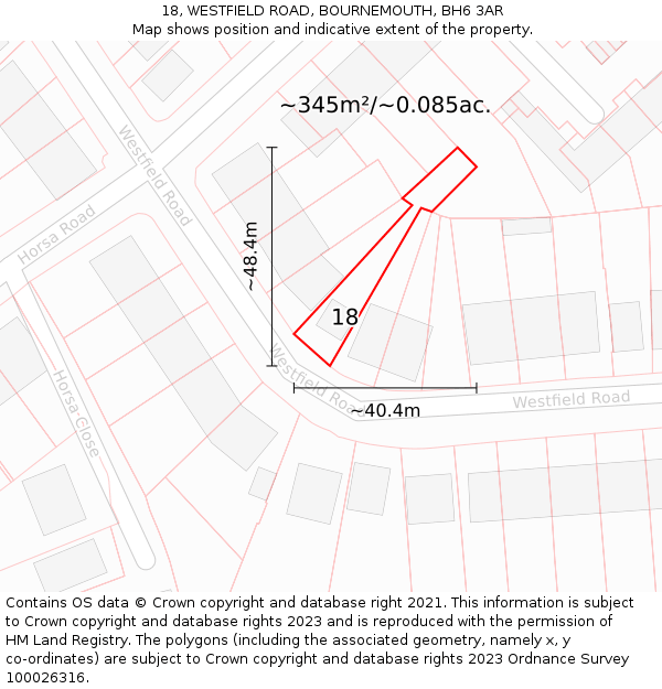 18, WESTFIELD ROAD, BOURNEMOUTH, BH6 3AR: Plot and title map