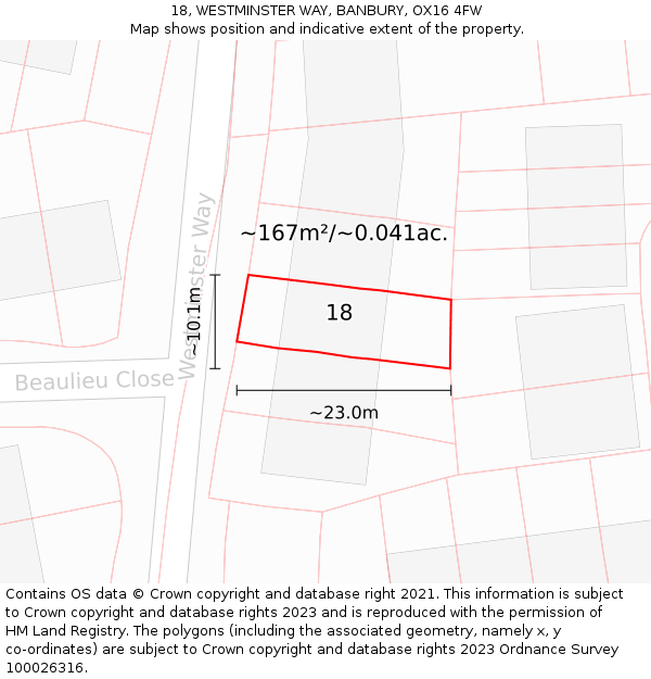 18, WESTMINSTER WAY, BANBURY, OX16 4FW: Plot and title map