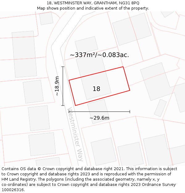 18, WESTMINSTER WAY, GRANTHAM, NG31 8PQ: Plot and title map