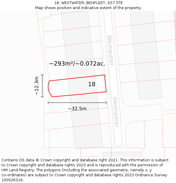 18, WESTWATER, BENFLEET, SS7 5TE: Plot and title map