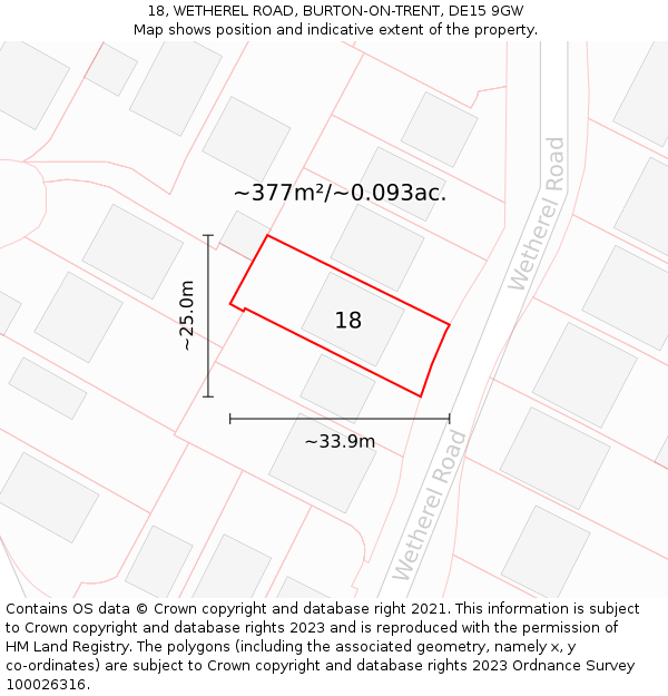 18, WETHEREL ROAD, BURTON-ON-TRENT, DE15 9GW: Plot and title map