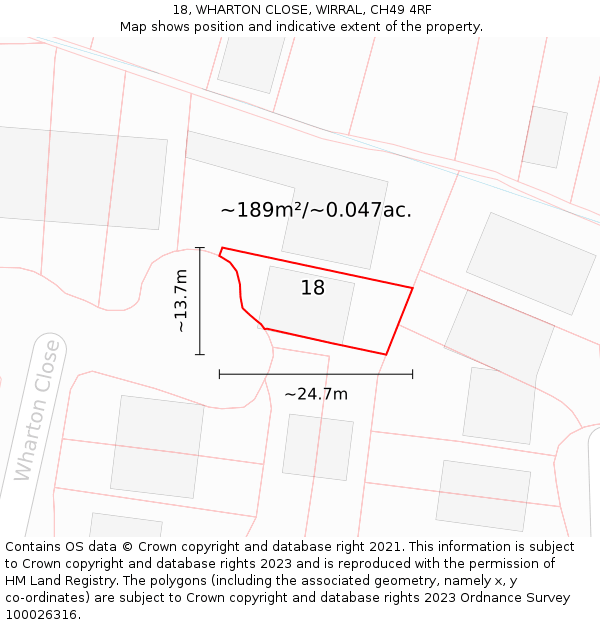 18, WHARTON CLOSE, WIRRAL, CH49 4RF: Plot and title map