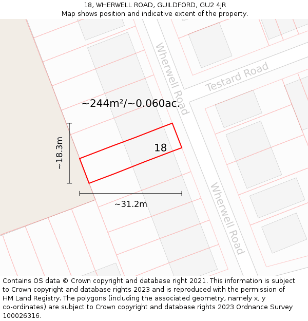 18, WHERWELL ROAD, GUILDFORD, GU2 4JR: Plot and title map