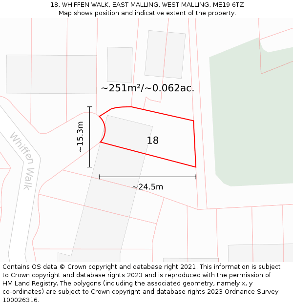 18, WHIFFEN WALK, EAST MALLING, WEST MALLING, ME19 6TZ: Plot and title map