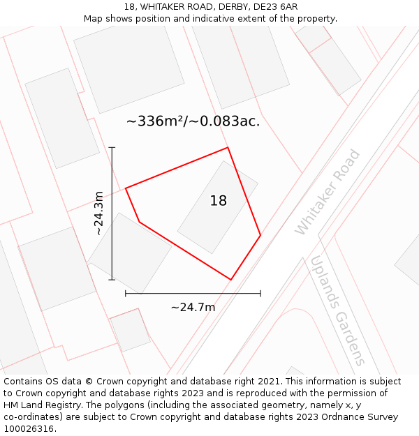 18, WHITAKER ROAD, DERBY, DE23 6AR: Plot and title map