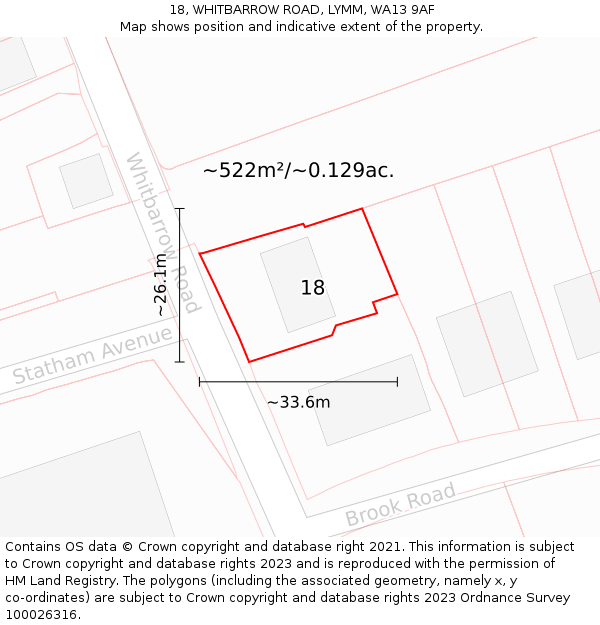 18, WHITBARROW ROAD, LYMM, WA13 9AF: Plot and title map