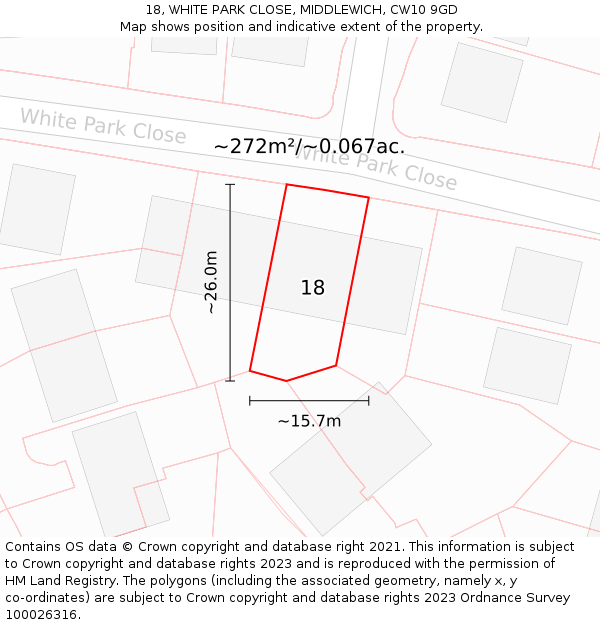 18, WHITE PARK CLOSE, MIDDLEWICH, CW10 9GD: Plot and title map