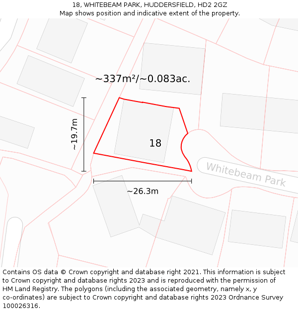 18, WHITEBEAM PARK, HUDDERSFIELD, HD2 2GZ: Plot and title map