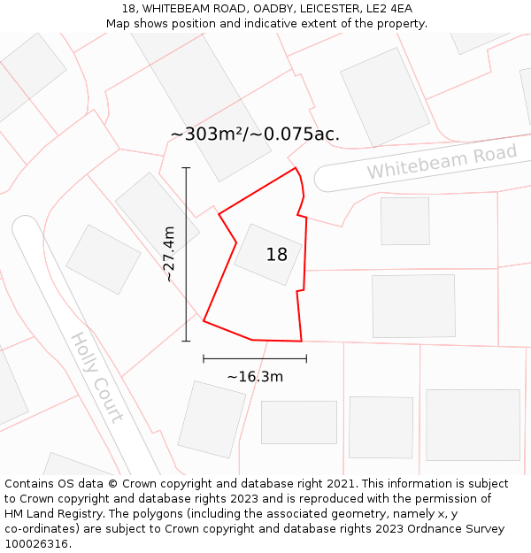 18, WHITEBEAM ROAD, OADBY, LEICESTER, LE2 4EA: Plot and title map