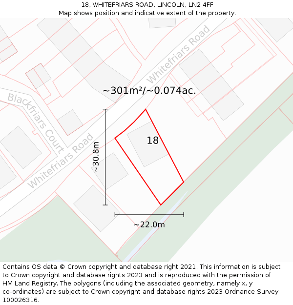 18, WHITEFRIARS ROAD, LINCOLN, LN2 4FF: Plot and title map