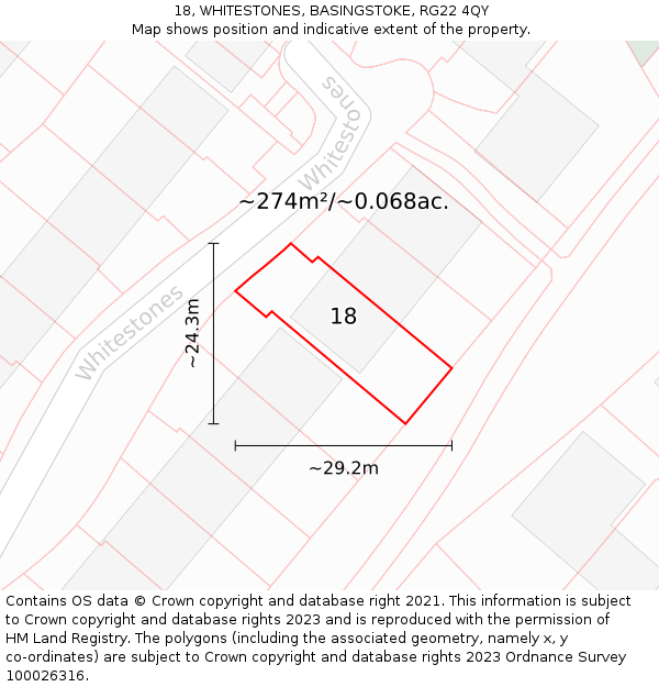 18, WHITESTONES, BASINGSTOKE, RG22 4QY: Plot and title map