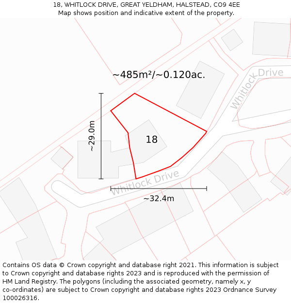 18, WHITLOCK DRIVE, GREAT YELDHAM, HALSTEAD, CO9 4EE: Plot and title map