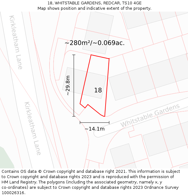 18, WHITSTABLE GARDENS, REDCAR, TS10 4GE: Plot and title map