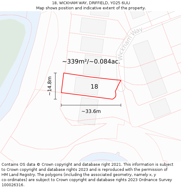 18, WICKHAM WAY, DRIFFIELD, YO25 6UU: Plot and title map