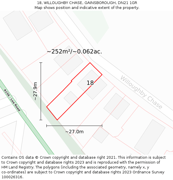 18, WILLOUGHBY CHASE, GAINSBOROUGH, DN21 1GR: Plot and title map