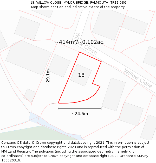 18, WILLOW CLOSE, MYLOR BRIDGE, FALMOUTH, TR11 5SG: Plot and title map