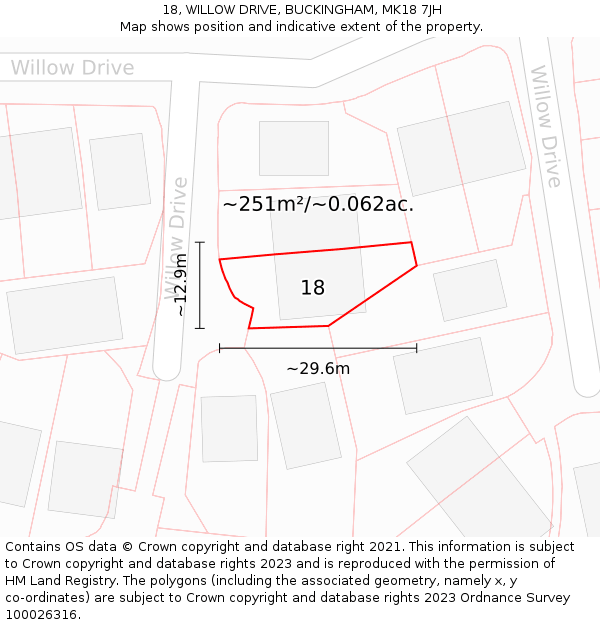 18, WILLOW DRIVE, BUCKINGHAM, MK18 7JH: Plot and title map