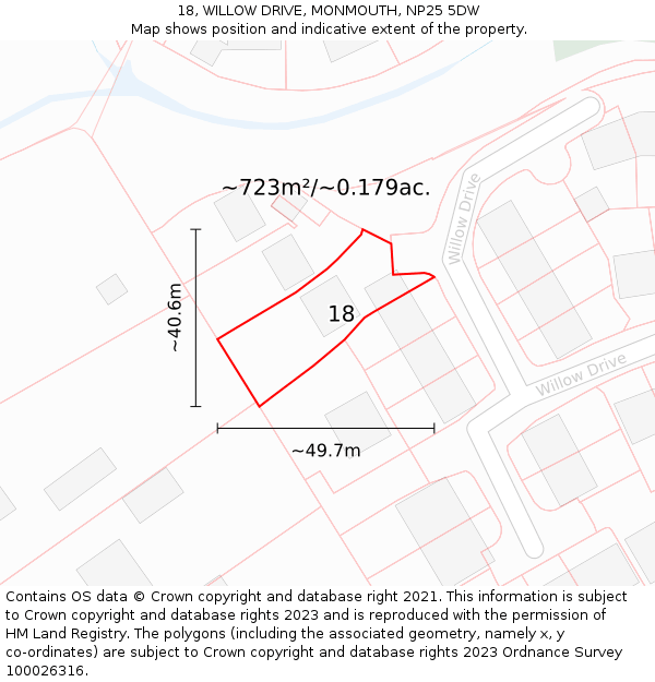 18, WILLOW DRIVE, MONMOUTH, NP25 5DW: Plot and title map