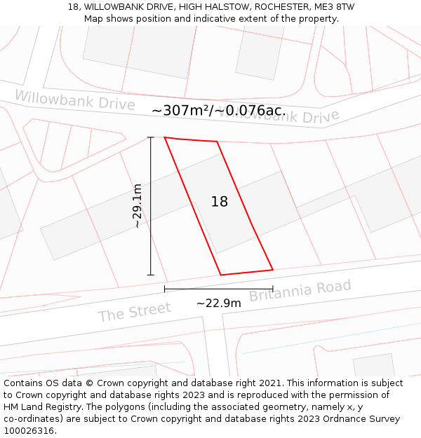 18, WILLOWBANK DRIVE, HIGH HALSTOW, ROCHESTER, ME3 8TW: Plot and title map