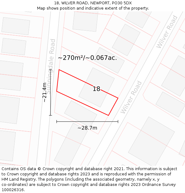 18, WILVER ROAD, NEWPORT, PO30 5DX: Plot and title map