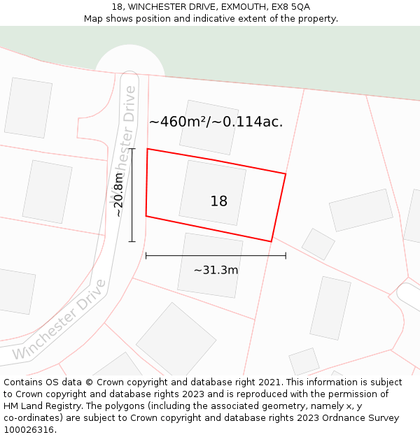 18, WINCHESTER DRIVE, EXMOUTH, EX8 5QA: Plot and title map