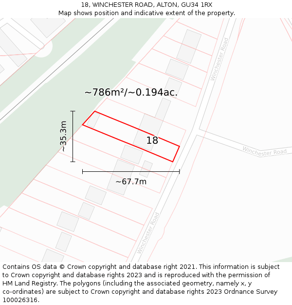 18, WINCHESTER ROAD, ALTON, GU34 1RX: Plot and title map