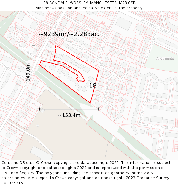 18, WINDALE, WORSLEY, MANCHESTER, M28 0SR: Plot and title map