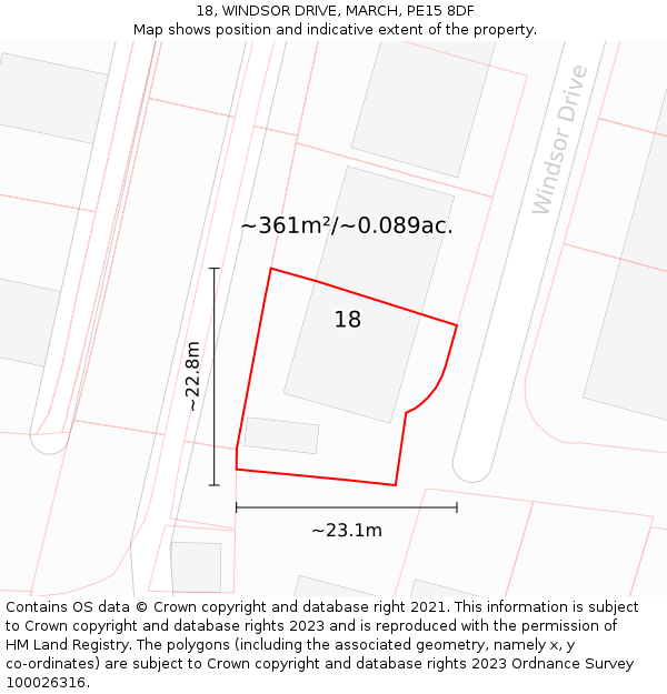 18, WINDSOR DRIVE, MARCH, PE15 8DF: Plot and title map