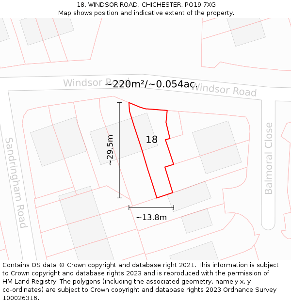 18, WINDSOR ROAD, CHICHESTER, PO19 7XG: Plot and title map