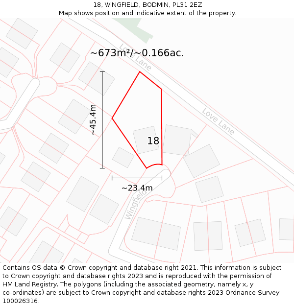 18, WINGFIELD, BODMIN, PL31 2EZ: Plot and title map