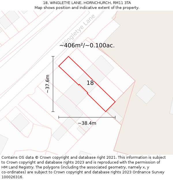 18, WINGLETYE LANE, HORNCHURCH, RM11 3TA: Plot and title map