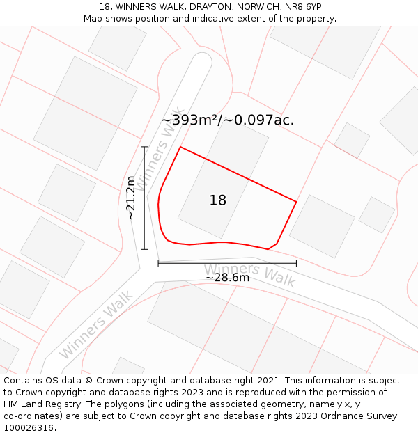 18, WINNERS WALK, DRAYTON, NORWICH, NR8 6YP: Plot and title map