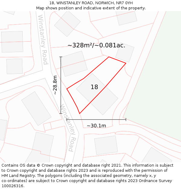18, WINSTANLEY ROAD, NORWICH, NR7 0YH: Plot and title map