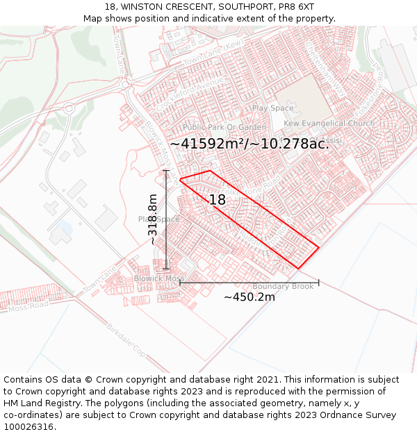 18, WINSTON CRESCENT, SOUTHPORT, PR8 6XT: Plot and title map