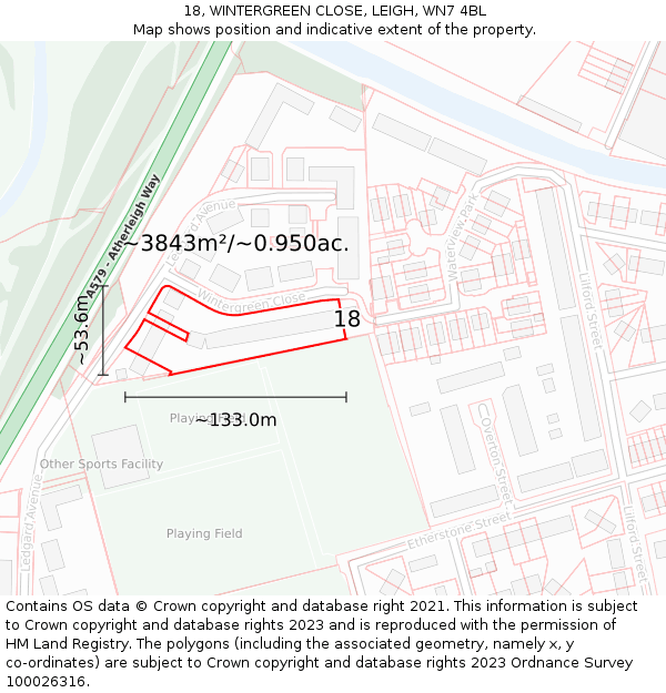 18, WINTERGREEN CLOSE, LEIGH, WN7 4BL: Plot and title map