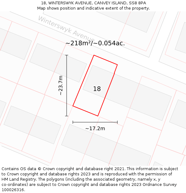 18, WINTERSWYK AVENUE, CANVEY ISLAND, SS8 8PA: Plot and title map