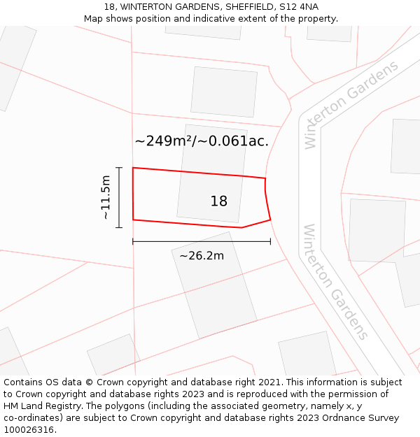 18, WINTERTON GARDENS, SHEFFIELD, S12 4NA: Plot and title map