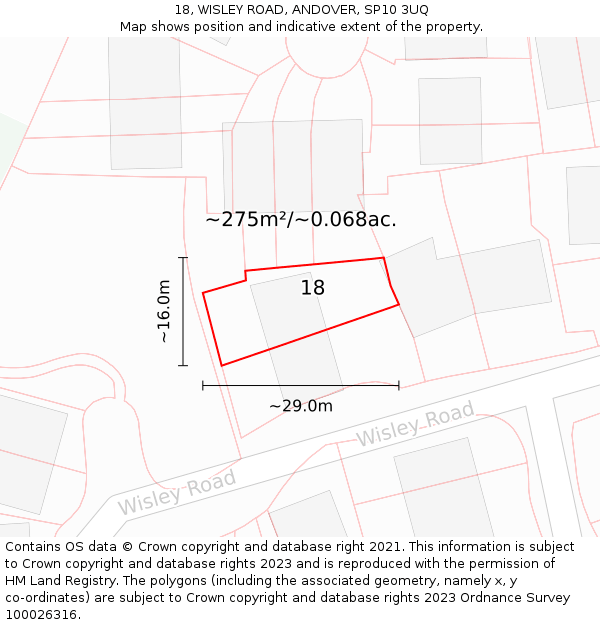 18, WISLEY ROAD, ANDOVER, SP10 3UQ: Plot and title map