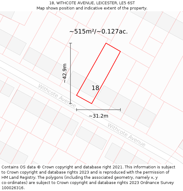 18, WITHCOTE AVENUE, LEICESTER, LE5 6ST: Plot and title map