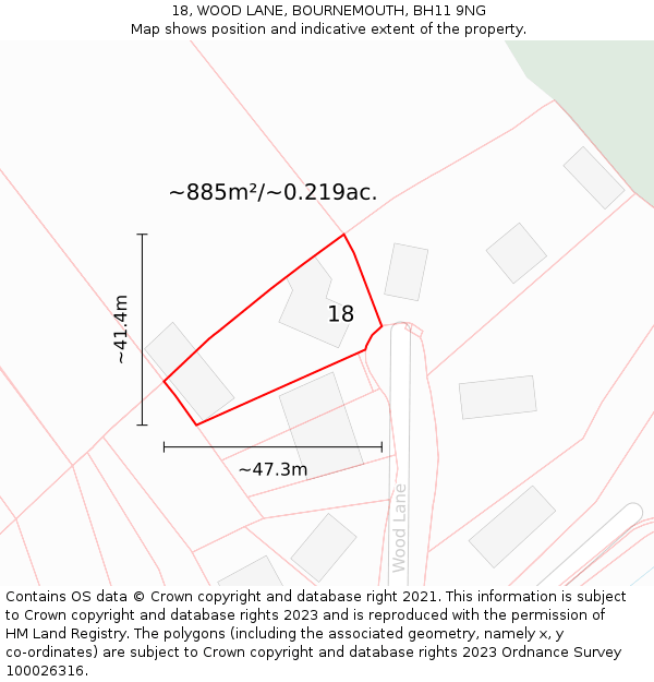 18, WOOD LANE, BOURNEMOUTH, BH11 9NG: Plot and title map