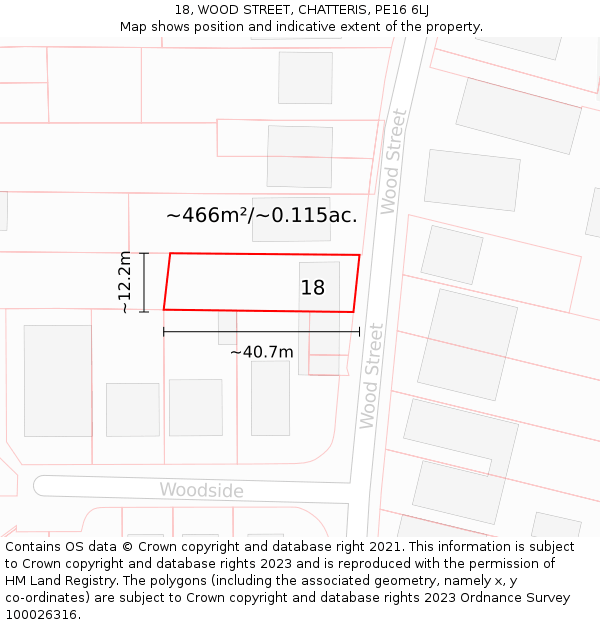 18, WOOD STREET, CHATTERIS, PE16 6LJ: Plot and title map