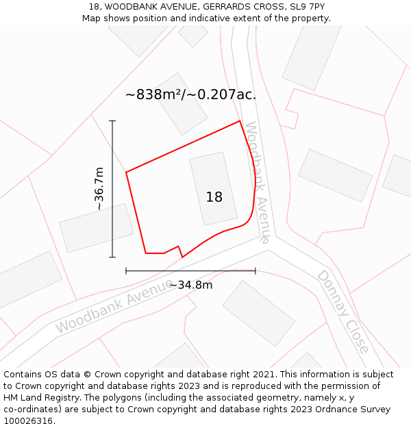 18, WOODBANK AVENUE, GERRARDS CROSS, SL9 7PY: Plot and title map