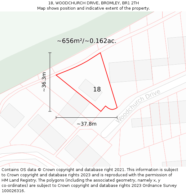 18, WOODCHURCH DRIVE, BROMLEY, BR1 2TH: Plot and title map