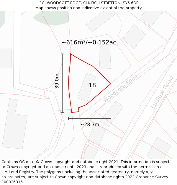 18, WOODCOTE EDGE, CHURCH STRETTON, SY6 6DF: Plot and title map