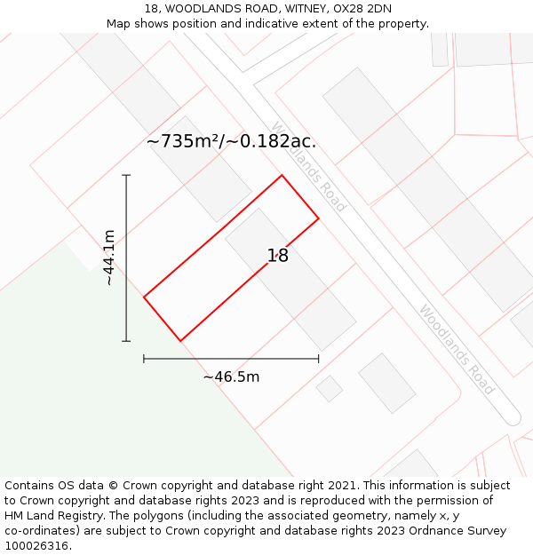 18, WOODLANDS ROAD, WITNEY, OX28 2DN: Plot and title map