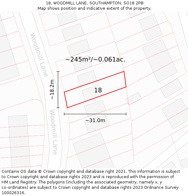 18, WOODMILL LANE, SOUTHAMPTON, SO18 2PB: Plot and title map