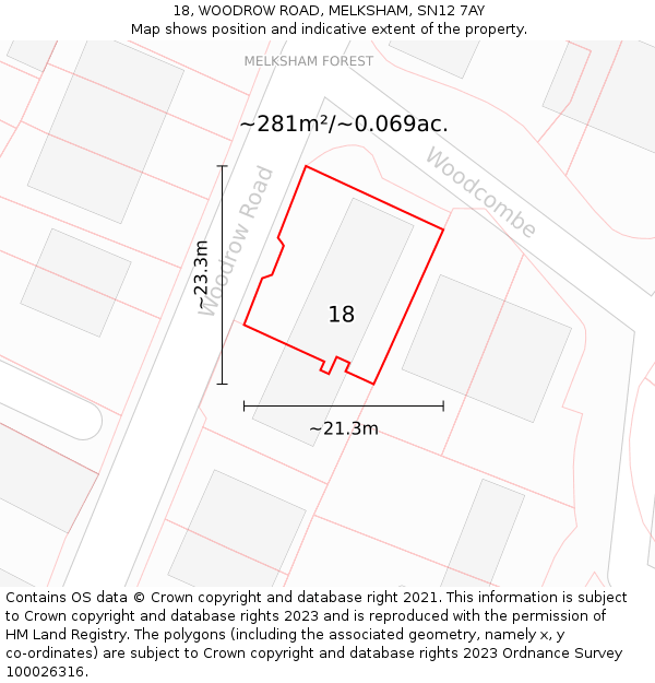 18, WOODROW ROAD, MELKSHAM, SN12 7AY: Plot and title map