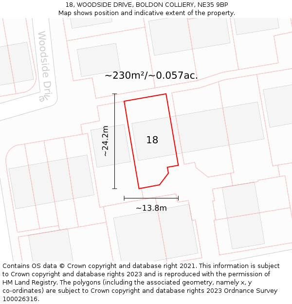 18, WOODSIDE DRIVE, BOLDON COLLIERY, NE35 9BP: Plot and title map