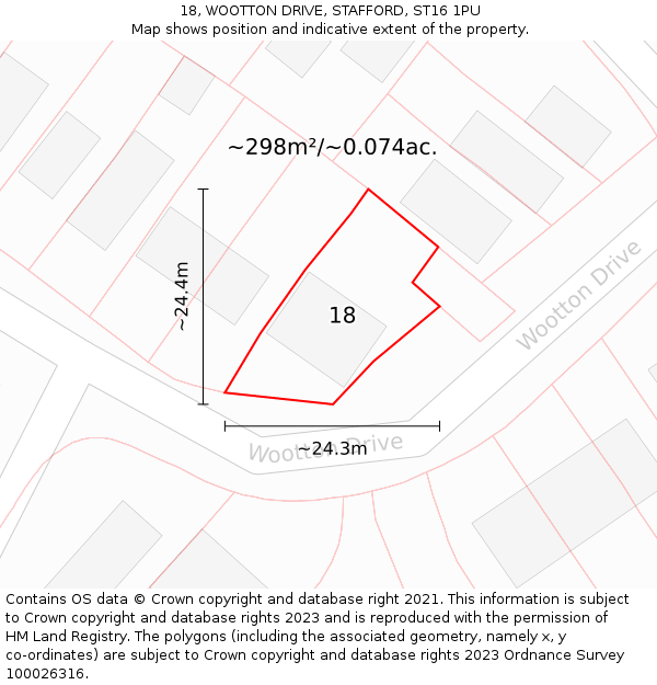 18, WOOTTON DRIVE, STAFFORD, ST16 1PU: Plot and title map