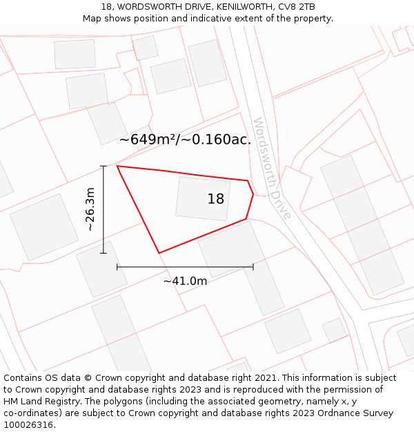 18, WORDSWORTH DRIVE, KENILWORTH, CV8 2TB: Plot and title map